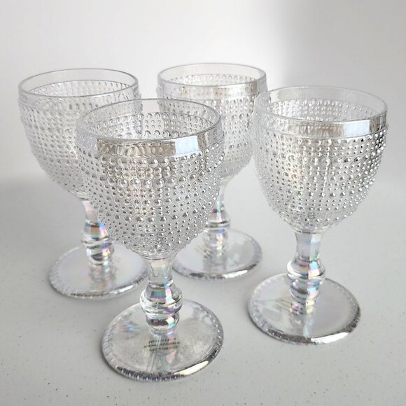 Set of 4 Textured Clear Iridescent Wine Glasses Bubble Pearl Stem Glassware - Picture 2 of 5